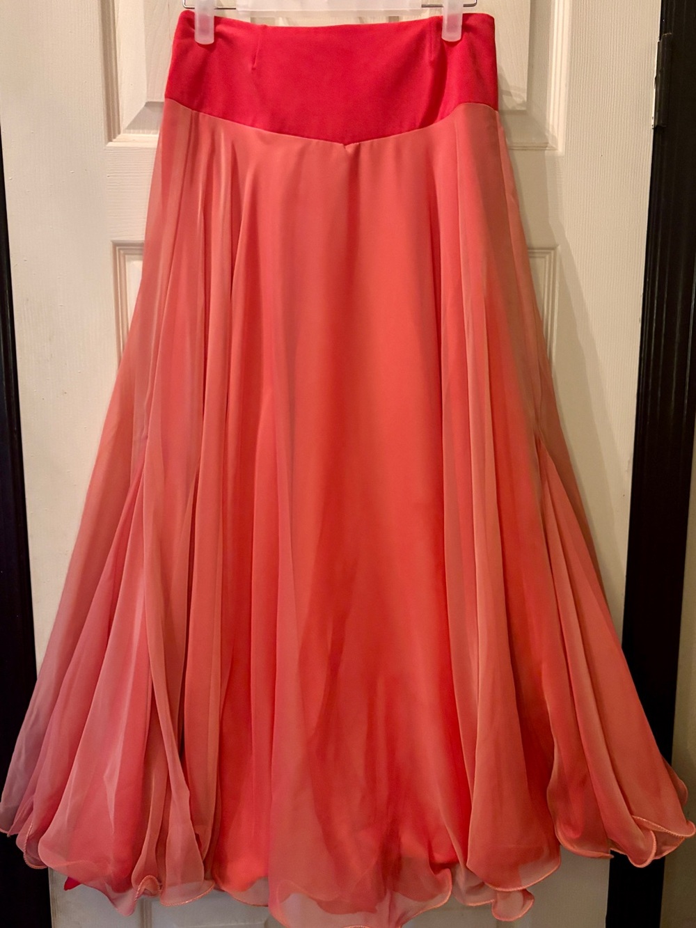 Handmade Coral Suede-Waist Tulle Chiffon Circle Maxi Skirt S/M - Picture 14 of 16